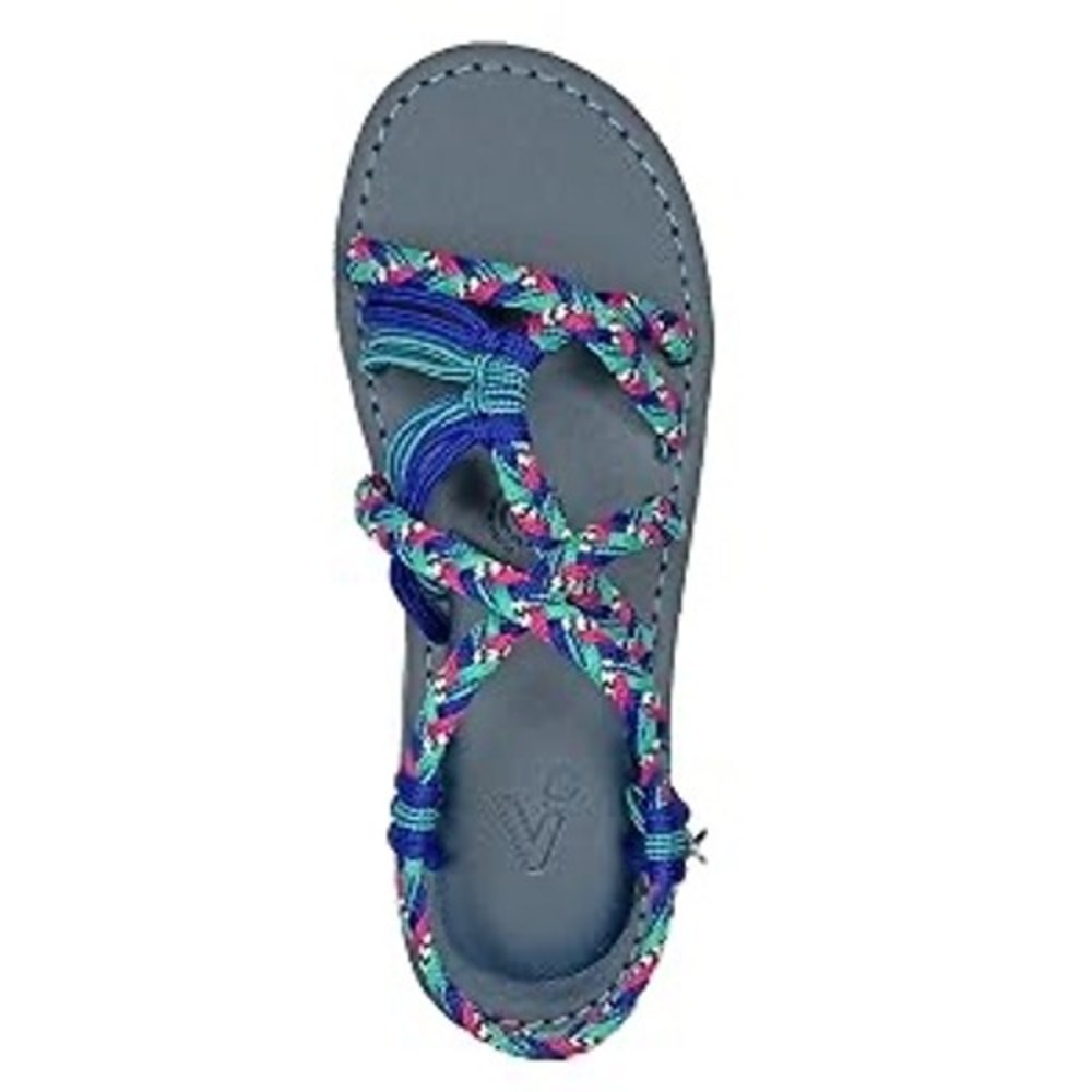 Vines Islandwear Womens Blue Braided X-Strap Flat Sandals Eco Friendly New